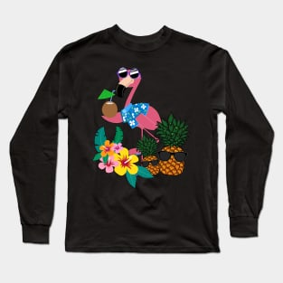 Cool Flamingo Pineapple Tropical Summer Long Sleeve T-Shirt